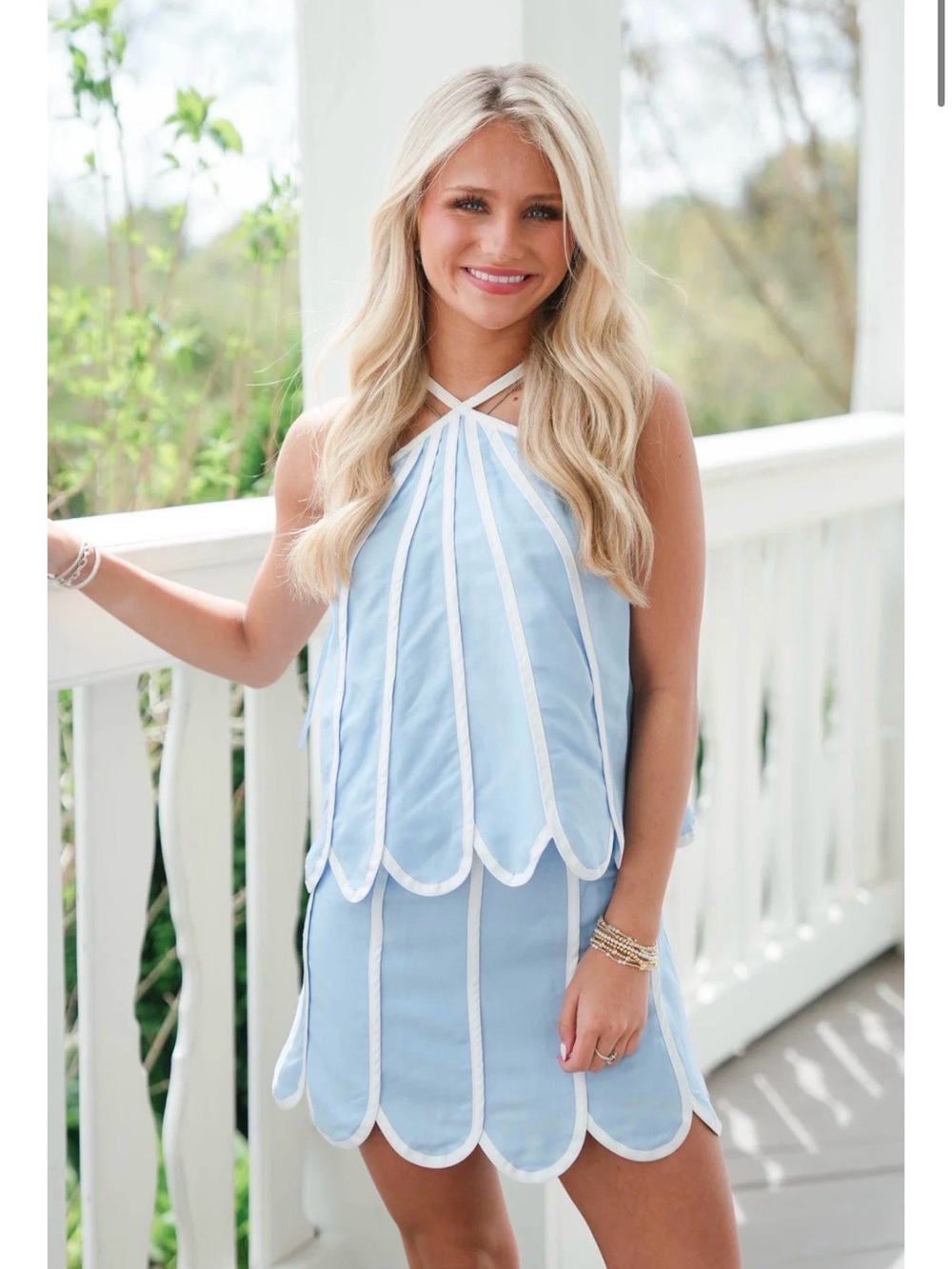 Powder Blue Scallop Halter Set with White Trim- From local Botique